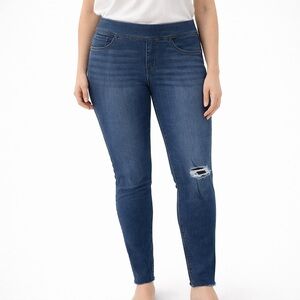 Plus-Size Dark Blue Skinny Jeans with Distressed Knee
